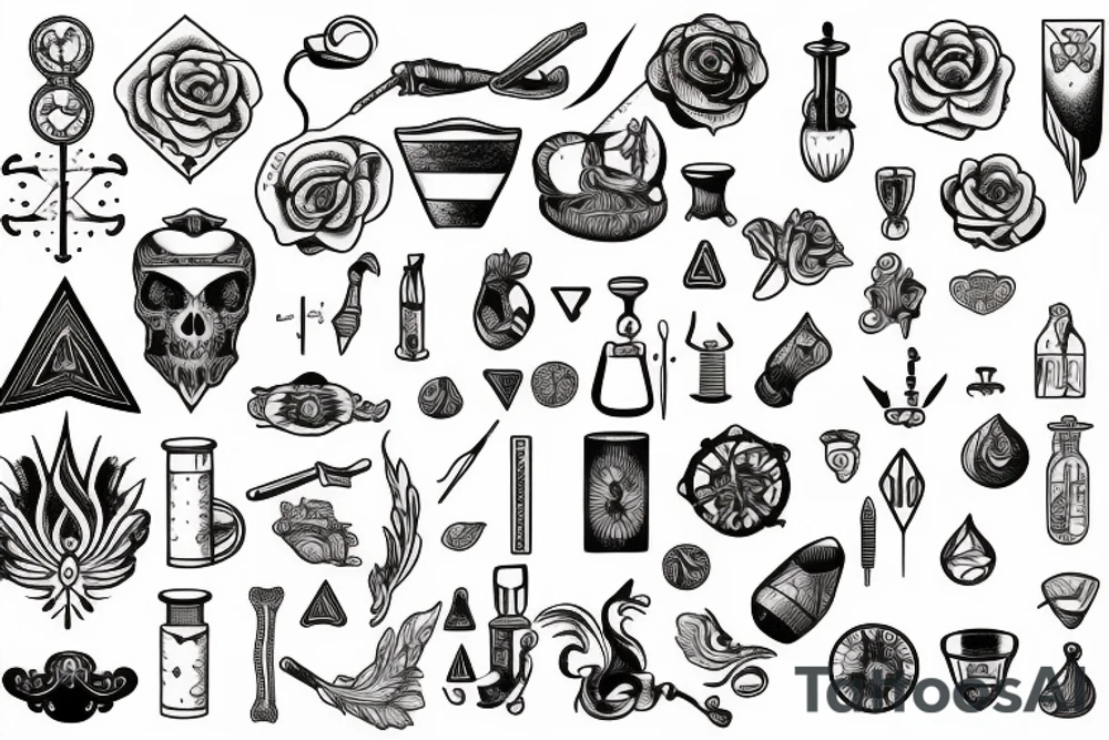 Alchemy symbols line work tattoo idea