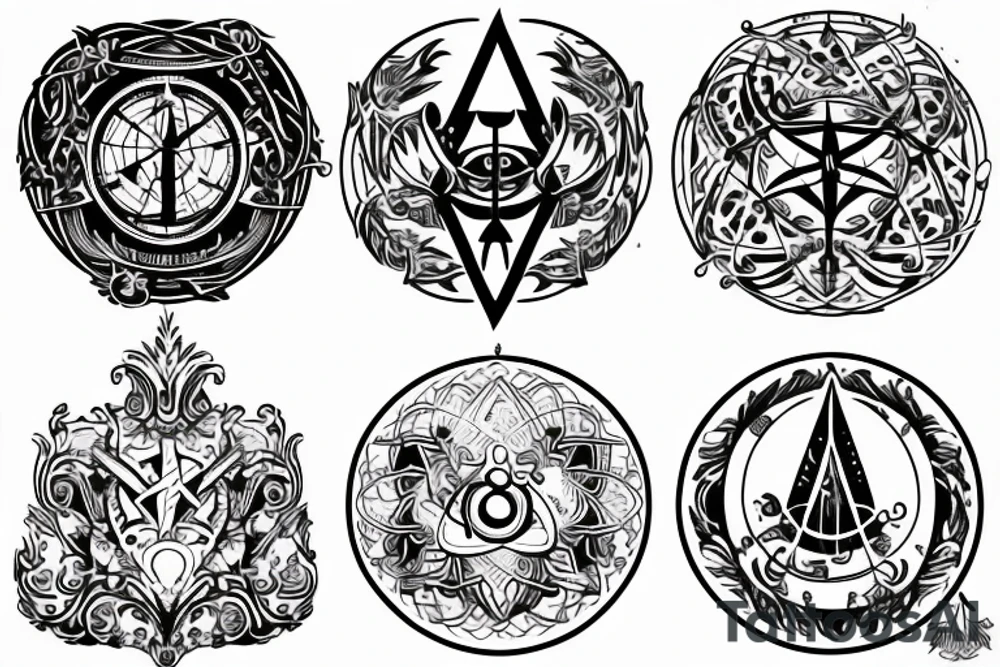 Alchemy symbols line work tattoo idea