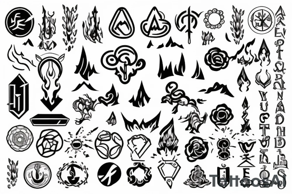 elemental symbols line work tattoo idea