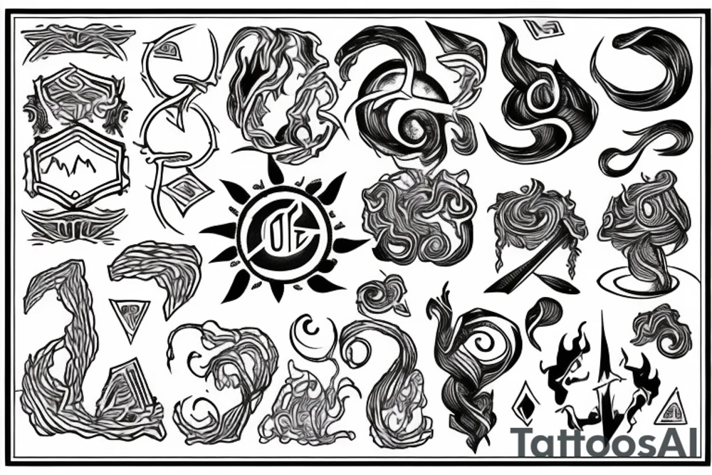 elemental symbols line work tattoo idea
