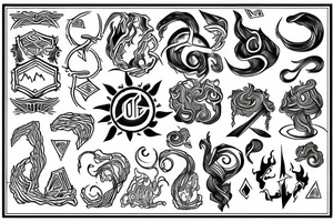 elemental symbols line work tattoo idea