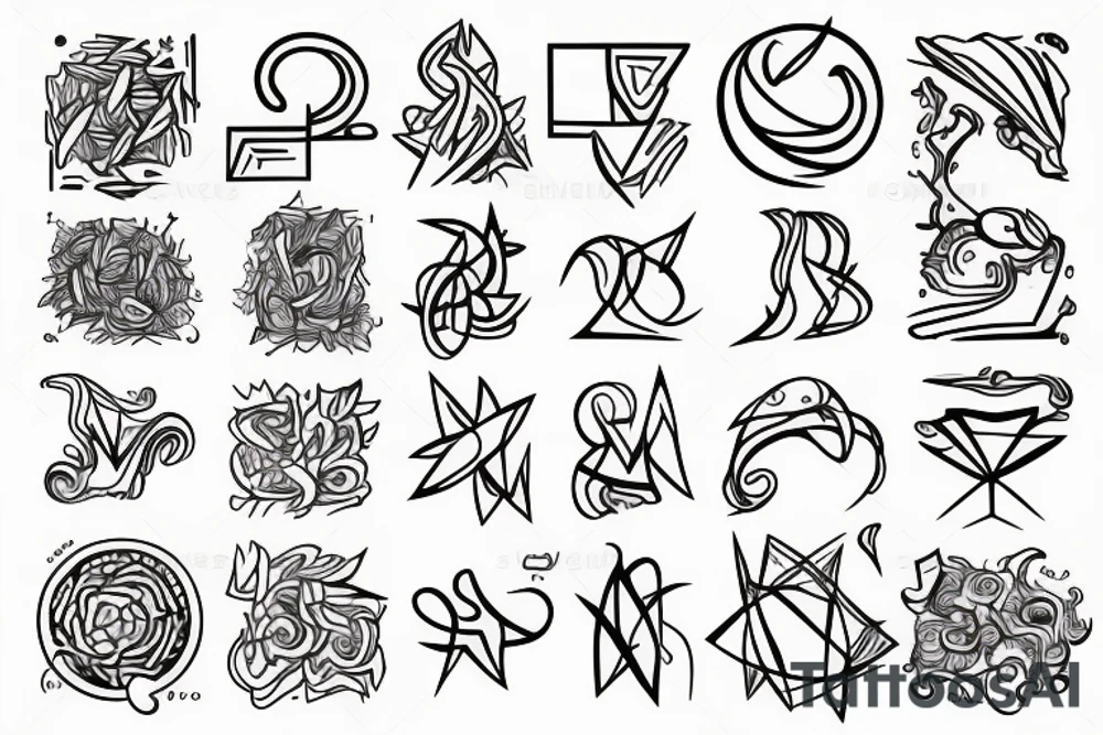 elemental symbols abstract line work tattoo idea