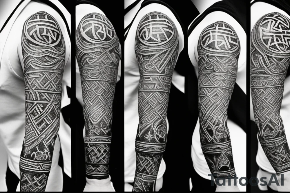 Grim viking rune sleeve tattoo idea