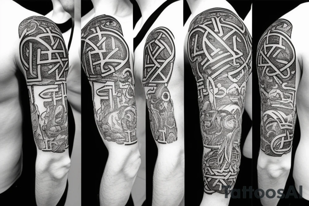 Grim viking rune sleeve tattoo idea