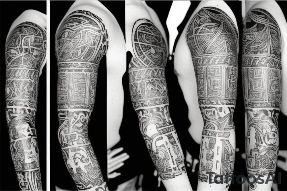 Grim viking rune sleeve tattoo idea