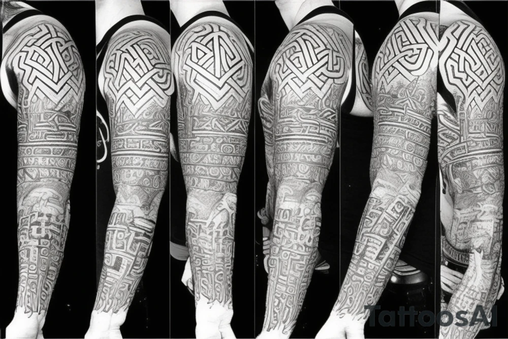 Grim viking rune sleeve tattoo idea