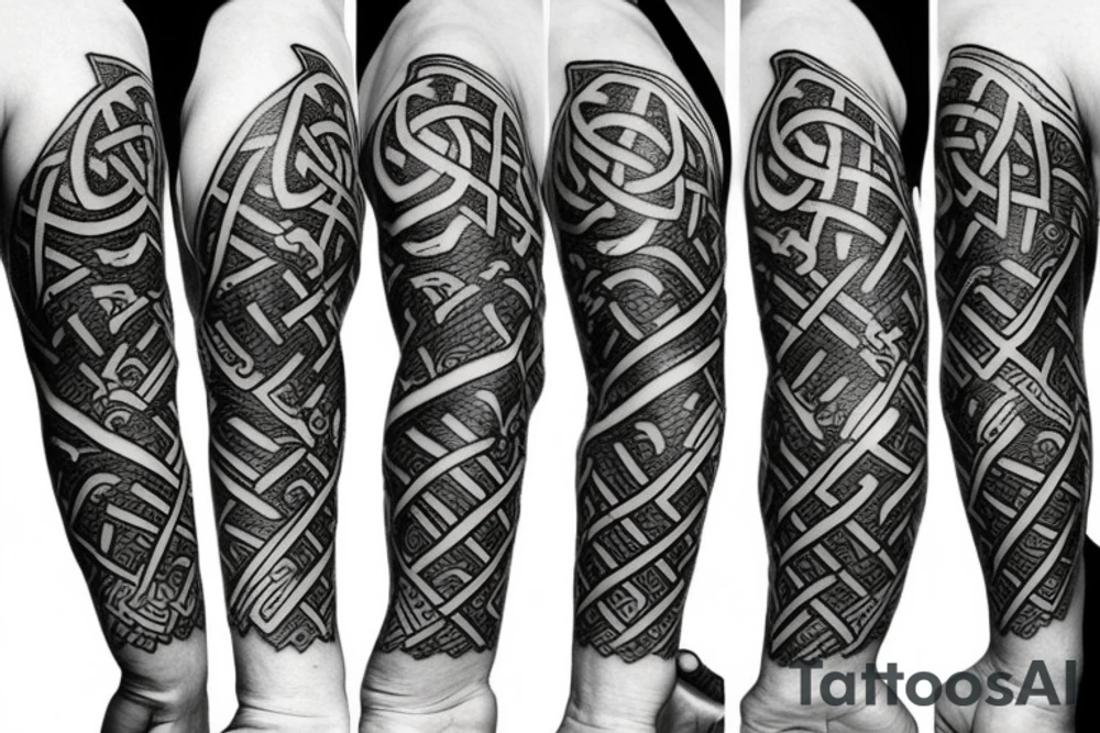 Grim viking rune sleeve tattoo idea