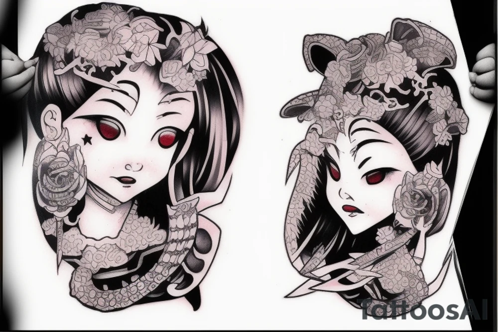 Japanese Oni girl tattoo idea
