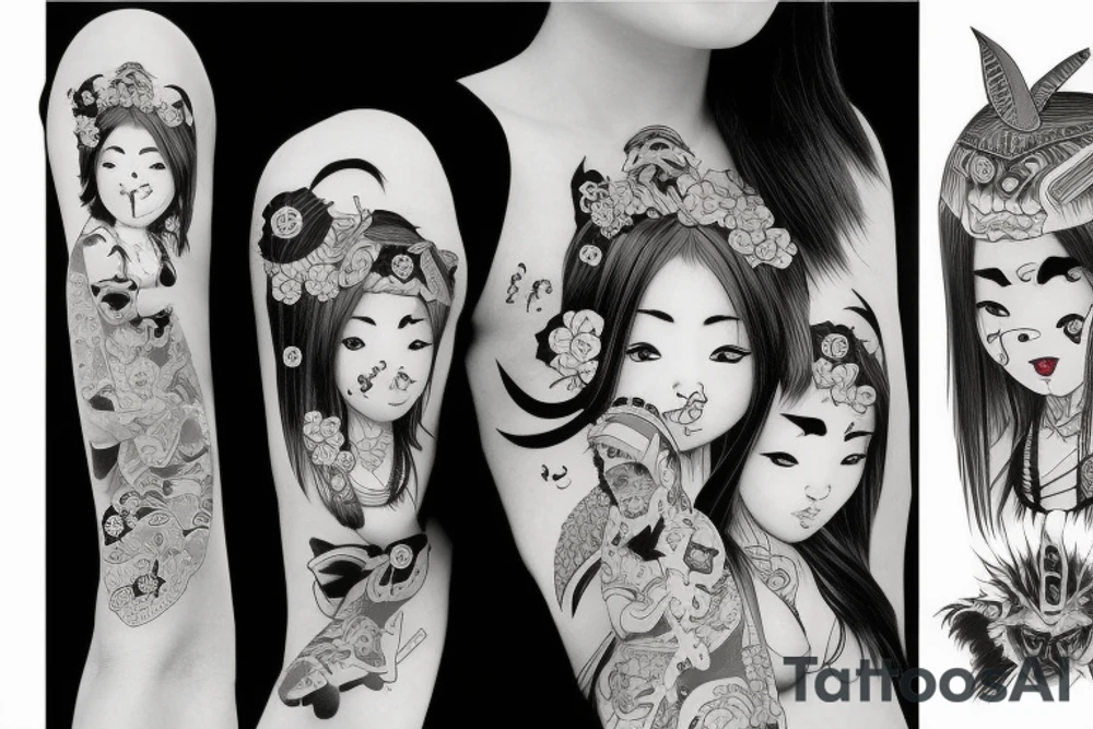 Japanese Oni girl tattoo idea