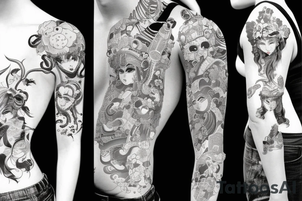 Japanese Oni girl tattoo idea
