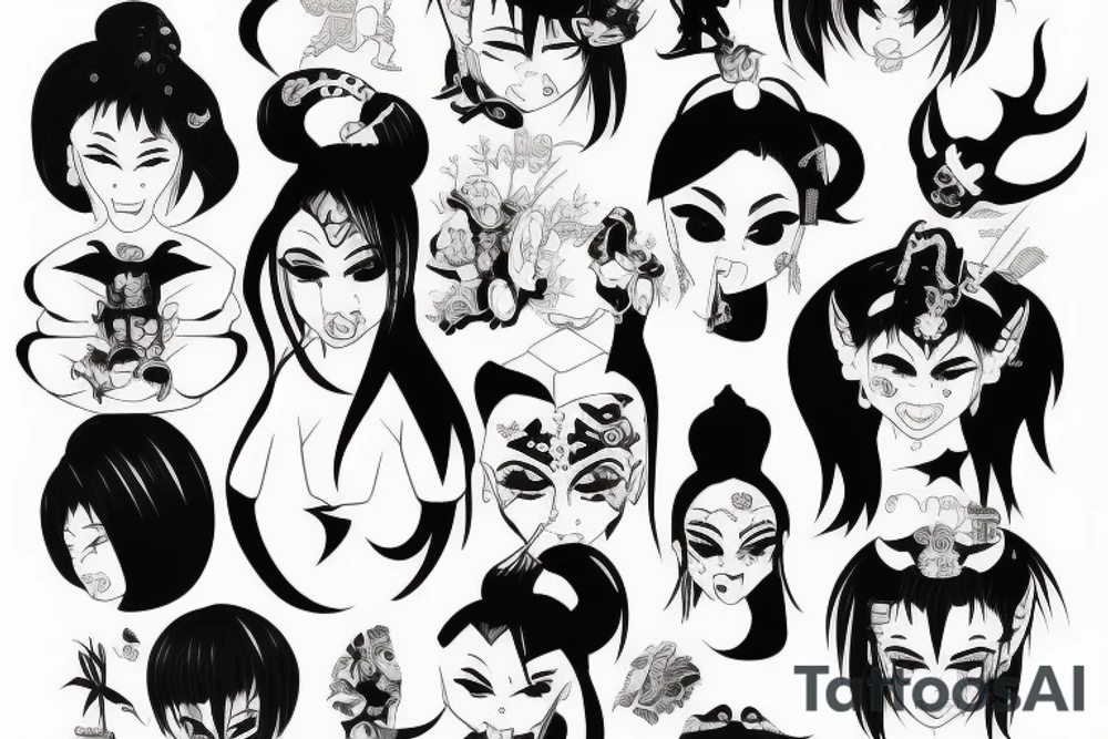Japanese Oni girl tattoo idea