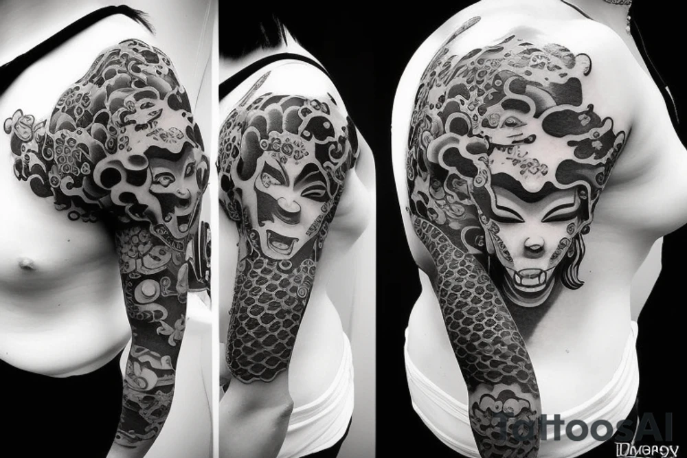 Intense Gorgeous Japanese Oni girl tattoo idea