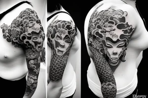 Intense Gorgeous Japanese Oni girl tattoo idea