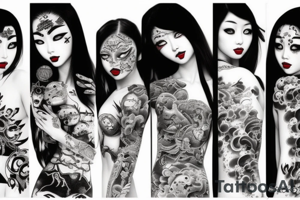 Intense Gorgeous Japanese Oni girl tattoo idea