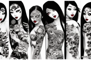 Intense Gorgeous Japanese Oni girl tattoo idea