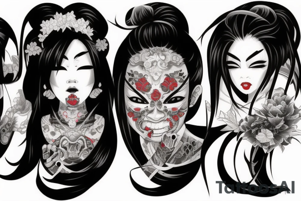 Intense Gorgeous Japanese Oni girl tattoo idea