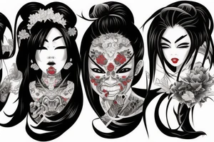 Intense Gorgeous Japanese Oni girl tattoo idea
