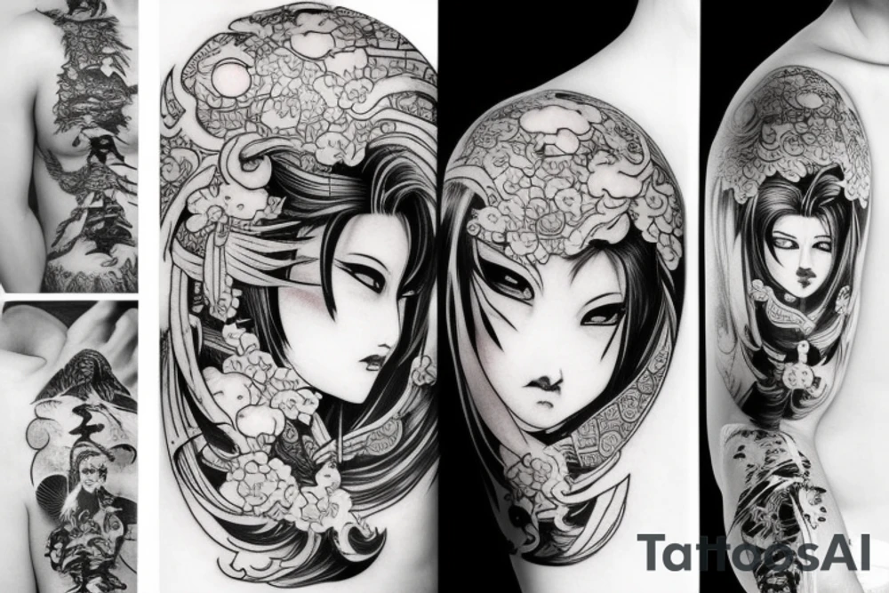 Intense Gorgeous Japanese Oni girl tattoo idea