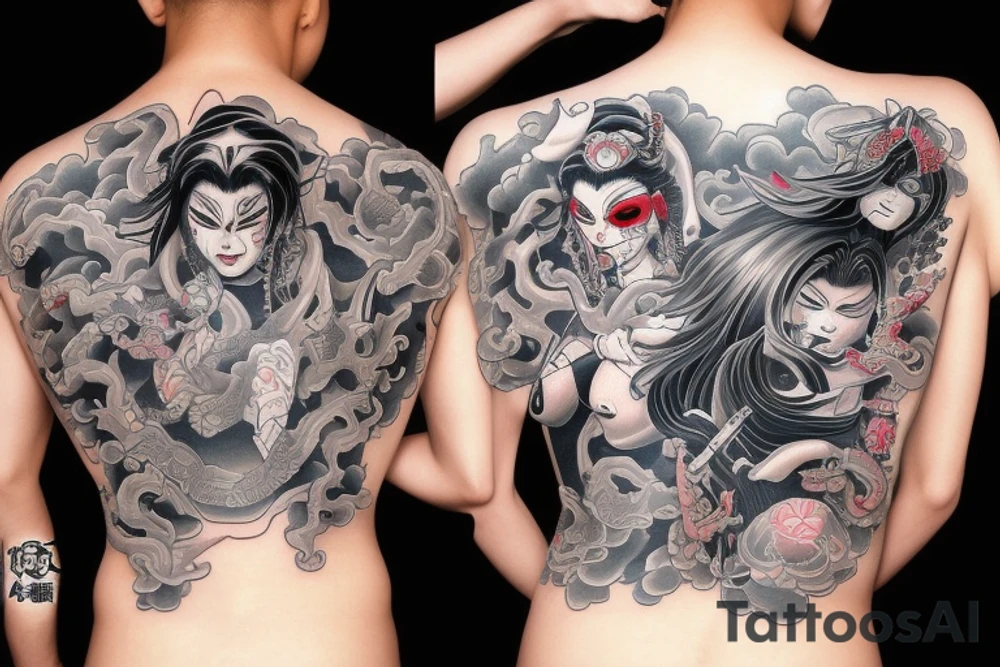 Intense Gorgeous Japanese Oni girl tattoo idea