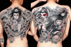 Intense Gorgeous Japanese Oni girl tattoo idea
