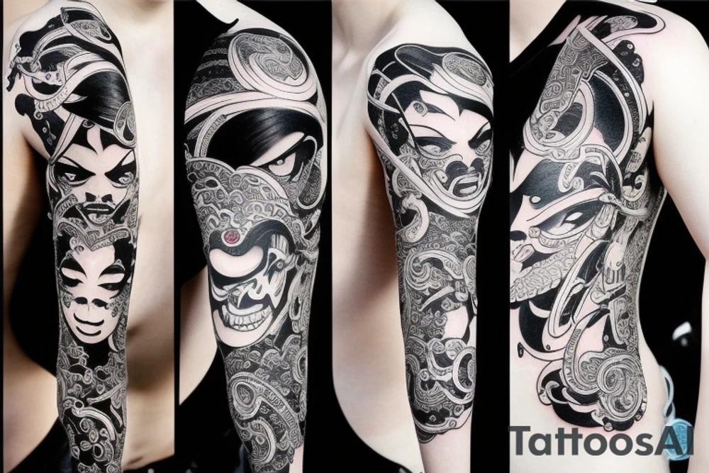 Intense Gorgeous Japanese Oni girl tattoo idea
