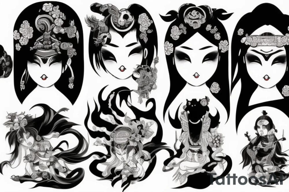 Intense Gorgeous Japanese Oni girl tattoo idea