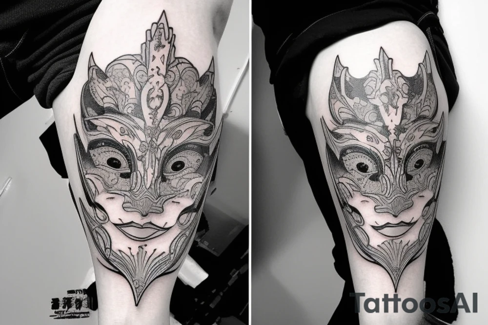 Intense Hanya Mask illustration tattoo idea