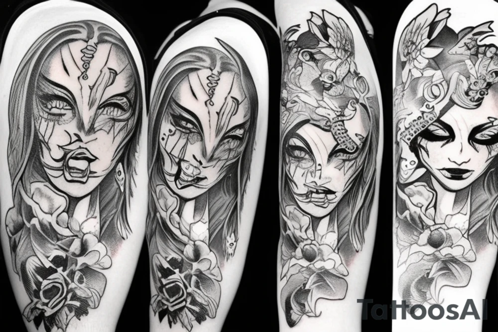 Demonic girl tattoo idea