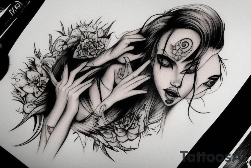 Demonic girl tattoo idea