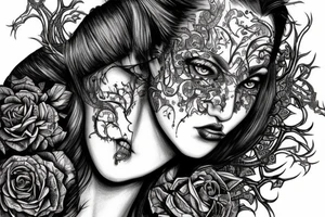 Demonic girl intense intricate elaborate expanded gorgeous stoic fierce  lament tattoo idea