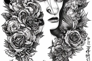 Demonic girl intense intricate elaborate expanded gorgeous stoic fierce  lament tattoo idea