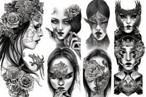 Demonic girl intense intricate elaborate expanded gorgeous stoic fierce  lament tattoo idea