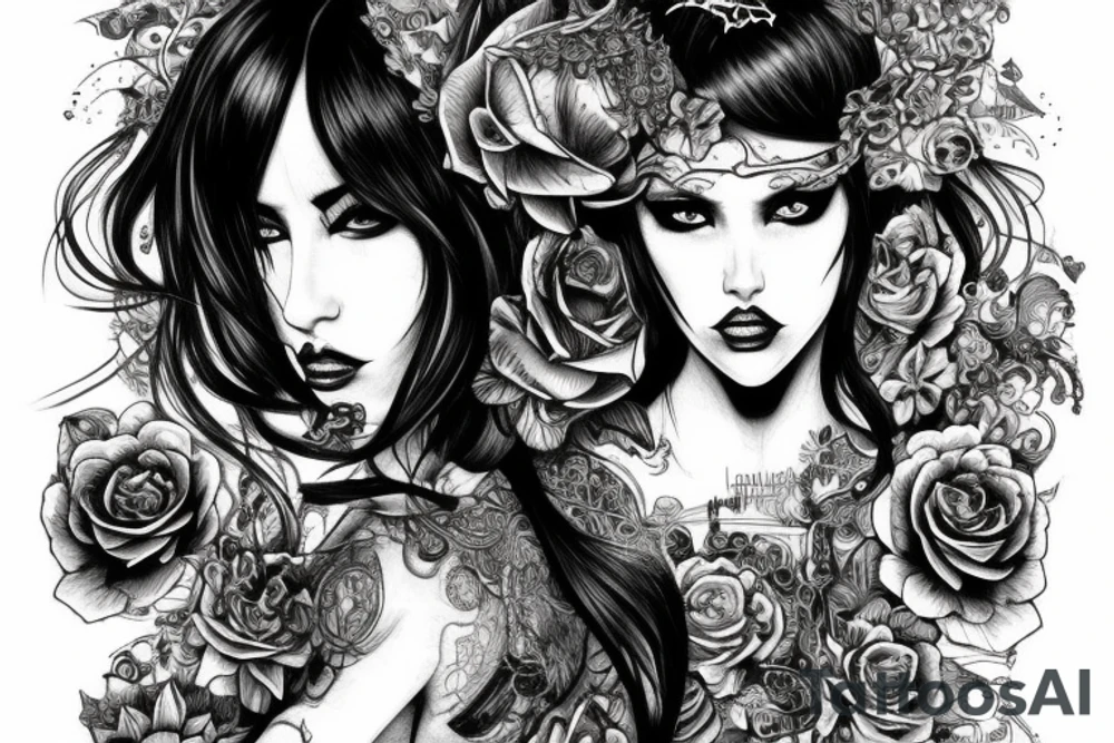 Demonic girl intense intricate elaborate expanded gorgeous stoic fierce  lament tattoo idea