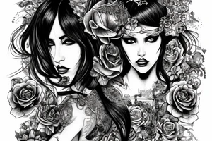 Demonic girl intense intricate elaborate expanded gorgeous stoic fierce  lament tattoo idea