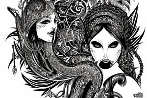 Demonic girl intense intricate elaborate expanded gorgeous stoic fierce  lament tattoo idea