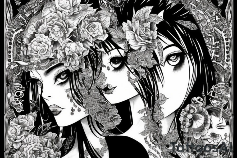 Demonic girl intense intricate elaborate expanded gorgeous stoic fierce  lament tattoo idea