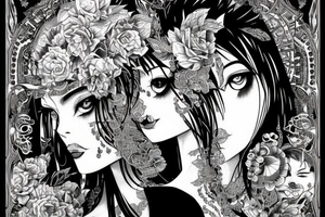 Demonic girl intense intricate elaborate expanded gorgeous stoic fierce  lament tattoo idea