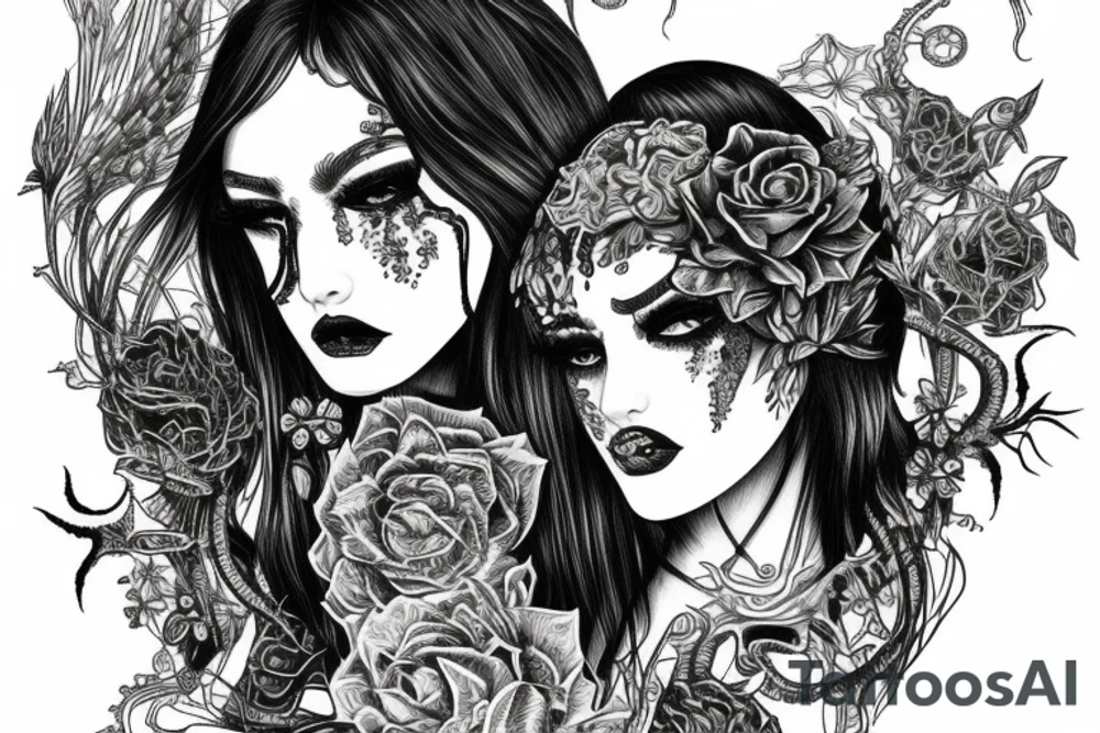 Demonic girl intense intricate elaborate expanded gorgeous stoic fierce  lament tattoo idea