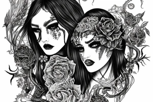 Demonic girl intense intricate elaborate expanded gorgeous stoic fierce  lament tattoo idea