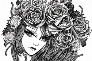 Demonic girl intense intricate elaborate expanded gorgeous stoic fierce wicked smirk tattoo idea