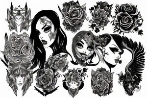 Demonic girl intense intricate elaborate expanded gorgeous stoic fierce wicked smirk tattoo idea