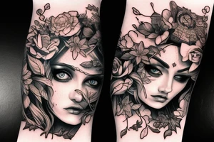 Demonic girl intense intricate elaborate expanded gorgeous stoic fierce wicked smirk tattoo idea