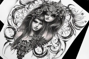 Demonic girl intense intricate elaborate expanded gorgeous stoic fierce wicked smirk tattoo idea