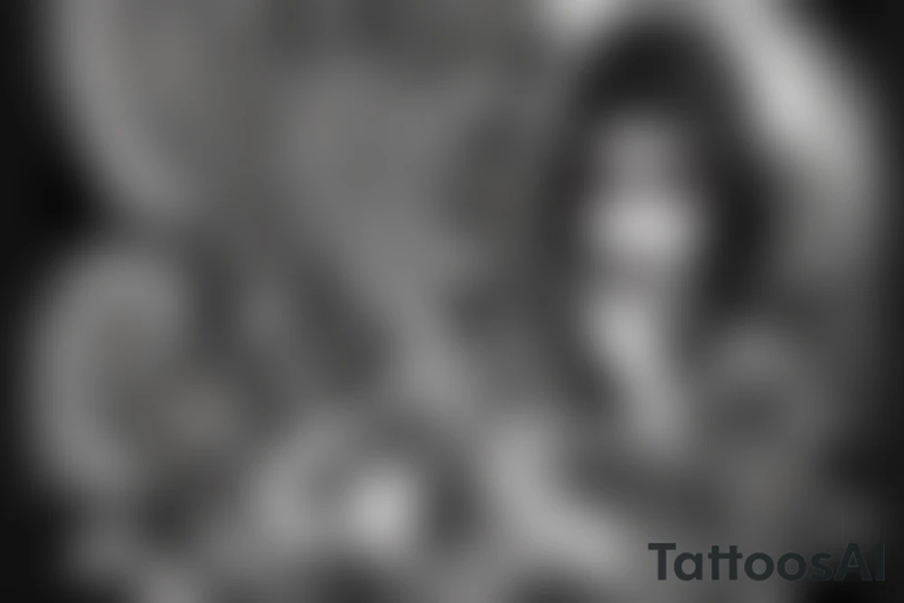 Intense Demonic woman Aura black smokey runic elaborate intricate expanded comprehensive tribalistic feral tattoo idea