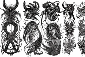 Intense Demonic woman Aura black smokey runic elaborate intricate expanded comprehensive eldritch feral tattoo idea