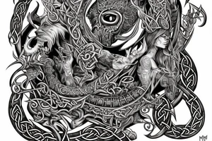 Celtic Demon Woman Gorgeous Wicked smirk Fierce Feral Intricate Detailed Elaborate Comprehensive Runic Gorgeous Expanded tattoo idea
