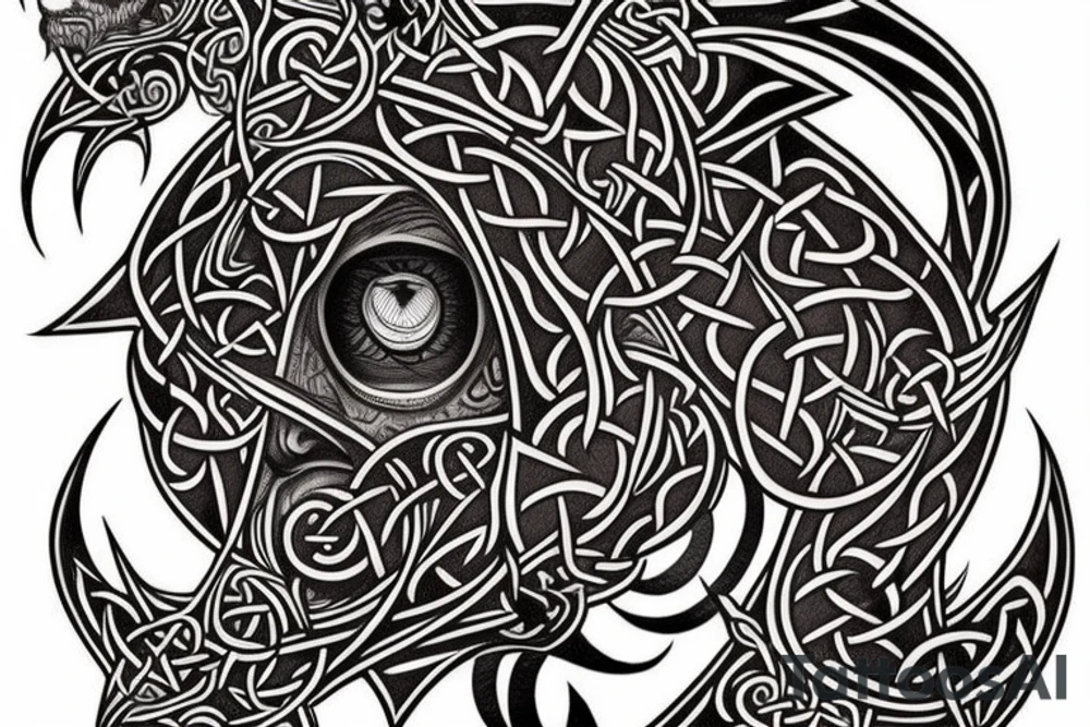Celtic Demon Woman Gorgeous Wicked smirk Fierce Feral Intricate Detailed Elaborate Comprehensive Runic Gorgeous Expanded tattoo idea