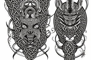 Celtic Demon Woman Gorgeous Wicked smirk Fierce Feral Intricate Detailed Elaborate Comprehensive Runic Gorgeous Expanded tattoo idea