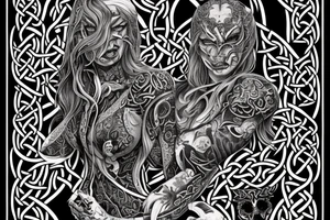 Celtic Demon Woman Gorgeous Wicked smirk Fierce Feral Intricate Detailed Elaborate Comprehensive Runic Gorgeous Expanded tattoo idea