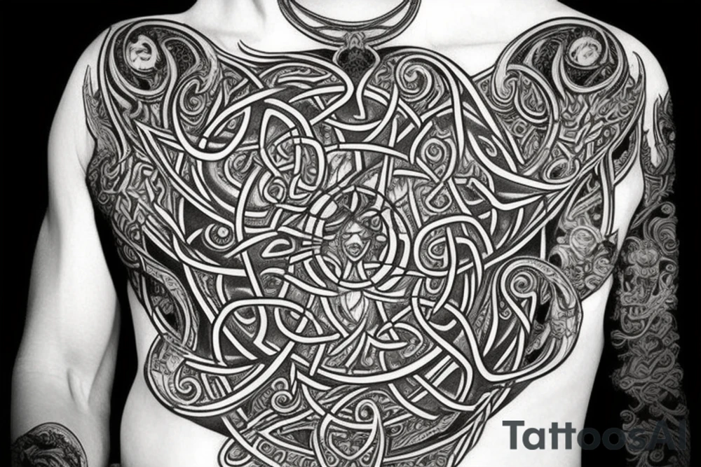 Celtic Demon Woman Gorgeous Wicked smirk Fierce Feral Intricate Detailed Elaborate Comprehensive Runic Gorgeous Expanded tattoo idea